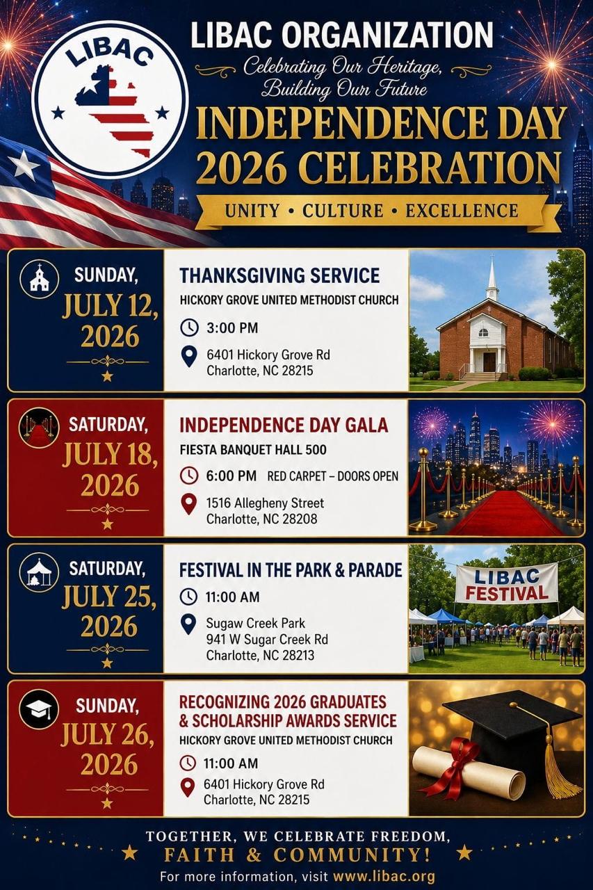 LIBAC Thanksgiving Service — Liberia 2026 Independence flyer